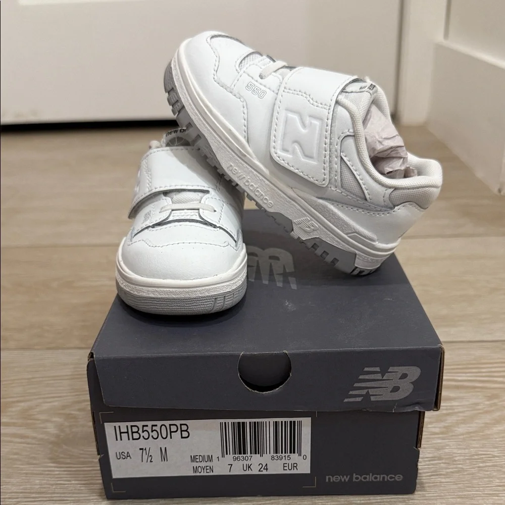 New Balance Kids White Sneakers with Gray Soles